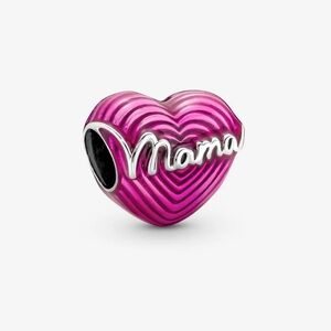 S925 Sterling Silver Radiating Love MAMA Pink Heart Charm - NWT